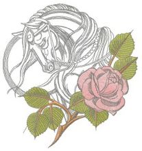 Tired horse with rose embroidery design