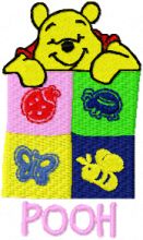 Winnie Pooh with signs embroidery design