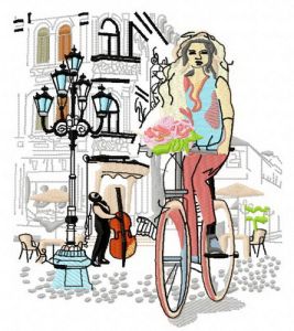 Cycling with bouquet embroidery design