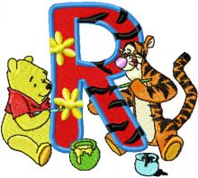 Winnie Pooh and Tigger painting Alphabet Letter R embroidery design