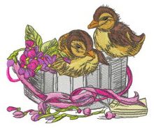 Ducklings in gift box embroidery design