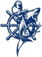 Wheel and wild shark embroidery design