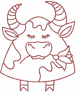 Buffalo with flower one color embroidery design