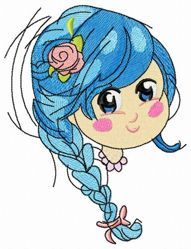 Teen with blue pigtail machine embroidery design