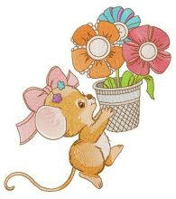 Mousekin with flower pot embroidery design
