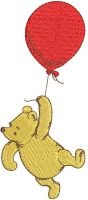 Winnie Pooh flying on balloon free embroidery design