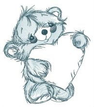 Teddy bear with huge Valentine card embroidery design