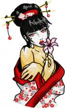 Modern Geisha with Flower  embroidery design