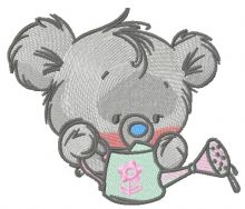 Teddy with watering can 4 embroidery design