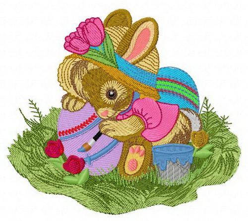 Bunny painting machine embroidery design