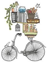 Book shelves and bike embroidery design
