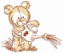 Teddy bear with watering can 9 embroidery design