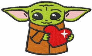Loving baby yoda with heart embroidery design