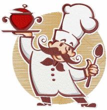 Funny chef with new dish embroidery design