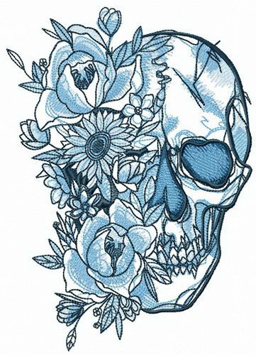 Skull among flowers machine embroidery design