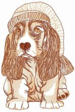 Sad puppy in nightcap embroidery design