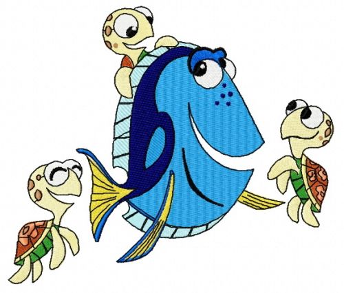 Dory and little turtles machine embroidery design