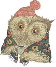 Granny owl's coffee embroidery design