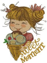 Girl with ice cream 4 embroidery design