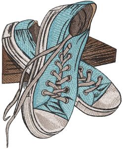 Well worn blue sneakers embroidery design