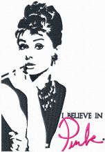 Audrey Hepburn I believe in Pink embroidery design
