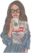 Levis girl with coffee embroidery design
