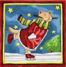Christmas Cat skating embroidery design