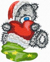 Teddy Bear Christmas gift-red heart embroidery design