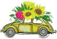 Volkswagen Beetle with sunflowers embroidery design