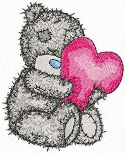 Teddy Bear with a pillow in the form of heart embroidery design