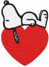 Sleeping Snoopy and heart embroidery design