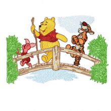 Winnie Pooh, Tigger and Piglet on the bridge embroidery design