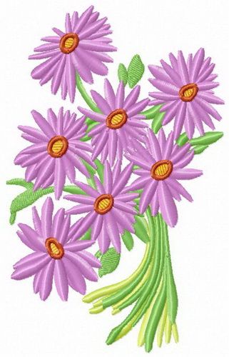 Bouquet of purple Alpine asters machine embroidery design