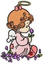 Angel with flowers embroidery design