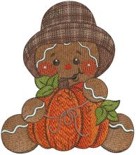 Gingerbread man with pumpkin embroidery design