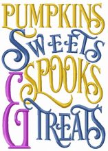 Pumpkins, sweets, spooks & treats embroidery design