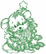 Mouse with Christmas tree one colored embroidery design
