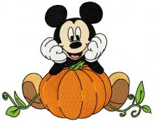 Mickey Mouse grows pumpkin embroidery design