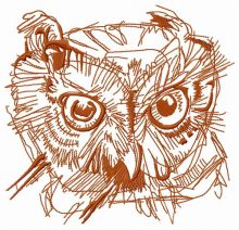 Wild owl head one color embroidery design