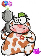 Cow with Flower Gun embroidery design