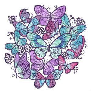 Blue and violet butterflies embroidery design