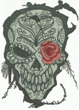 Skull with rose embroidery design