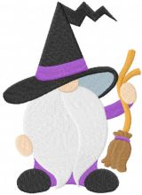 Halloween gnome with broom embroidery design