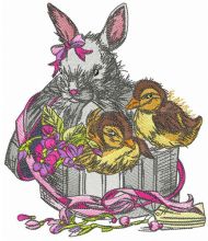 Box with bunny and ducklings embroidery design