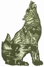 Wolf at night embroidery design