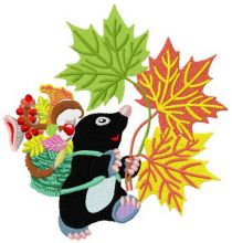 Mole in autumn forest embroidery design