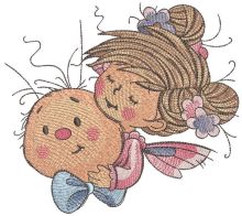 Fairy friends with snail embroidery design