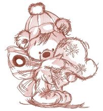 Christmas bear fairy with heart pillow sketch embroidery design