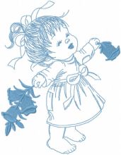 Happy baby girl with flowers embroidery design