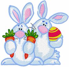 Two Bunnies with easter gifts embroidery design